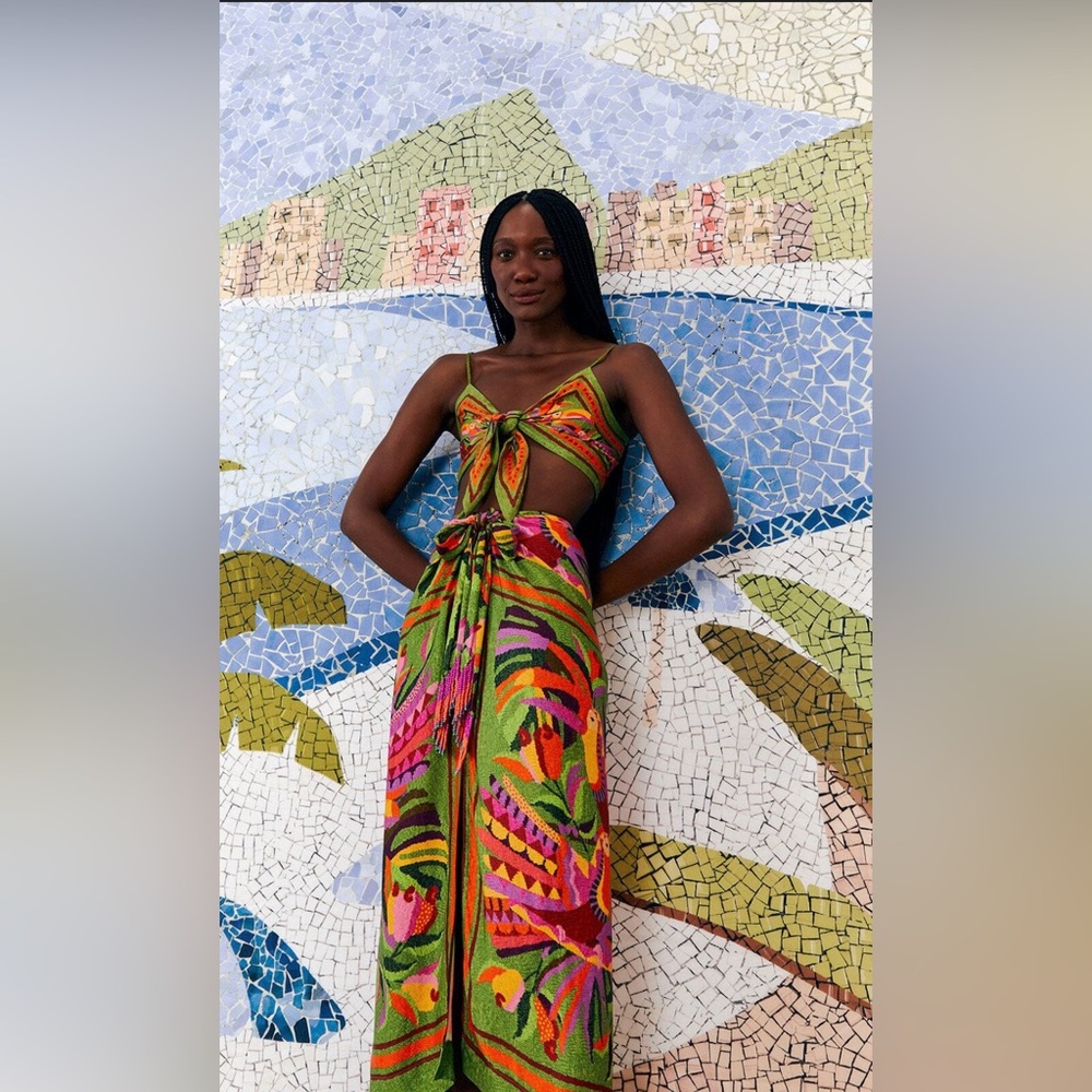 Farm Rio Toucan Scarf Midi Skirt M
